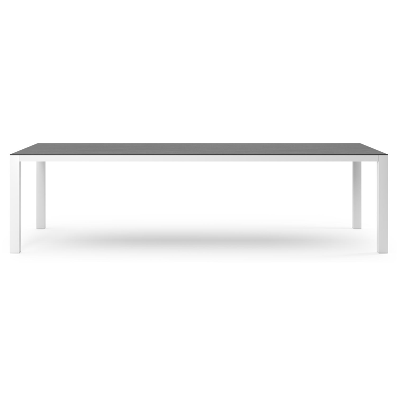 Table de jardin Como en aluminium blanc et céramique pleine Basalt Black - Lg. 280 x Lrg. 110 x Haut. 75 cm