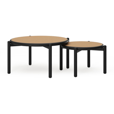 Tables basses Pulo en noir aluminium et polywood - Diam. 70 - 50 x Haut. 37.5 - 32.5 cm