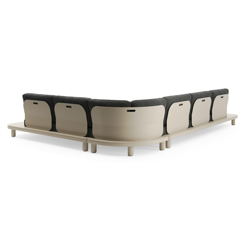 Donato loungehoek in beige aluminium met chartres sooty all weather sunbrella® luxe kussen