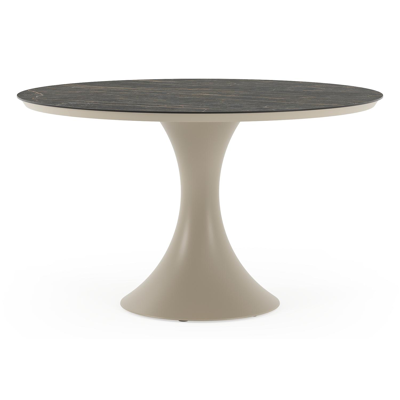 Table de jardin Fano ronde en aluminium beige et céramique pleine Black Obsession - Diam. 130 x Haut. 75 cm