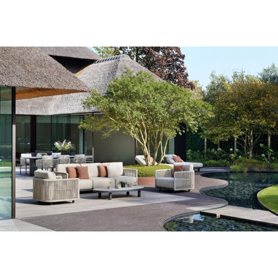 Organo loungeset in zwart aluminium en beige verticaal geweven luxe vlakke rope met chartres sooty all weather sunbrella® luxe kussens