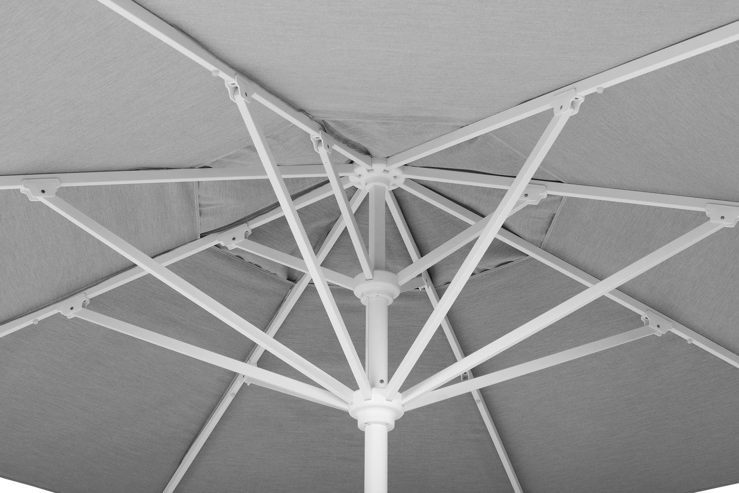 Solino staanparasol in wit aluminium met grijs all weather sunbrella® premium parasoldoek - Dia. 400 cm (met voet)