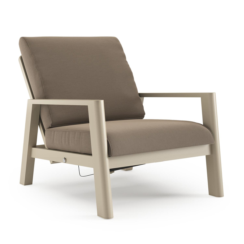 Cirello loungestoel in beige aluminium met natte heather grey all weather sunbrella® luxe kussen