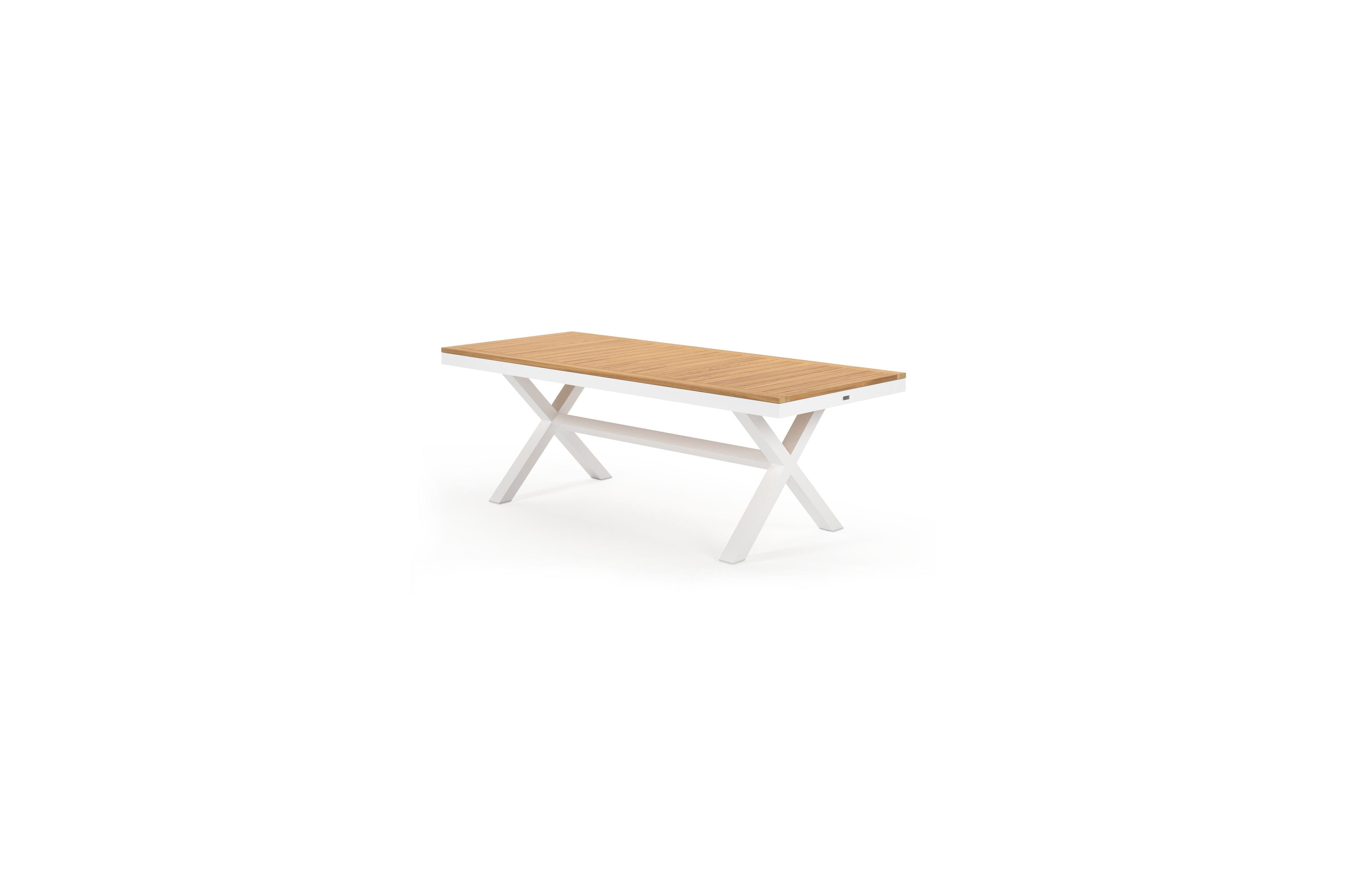 Reza rechthoekige tuinset in wit aluminium en teak natural finish met 6 Amalfi tuinstoelen