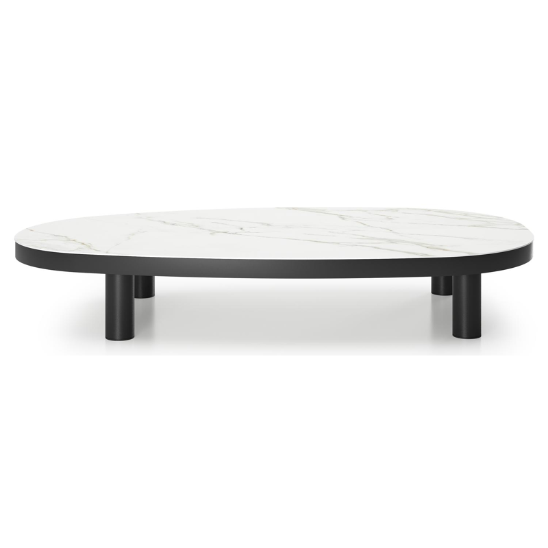 Table de basse Donato organique en aluminium noir et céramique pleine Calacatta - Lg. 151 x Lrg. 90 x Haut. 25 cm