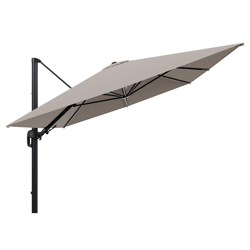 Rufina zweefparasol tiltfunctie in zwart aluminium en parasoldoek in All Weather Sunbrella® Luxe Chartres Pewter - L1 400 x L2 300 cm (zonder voet) (zonder voet)