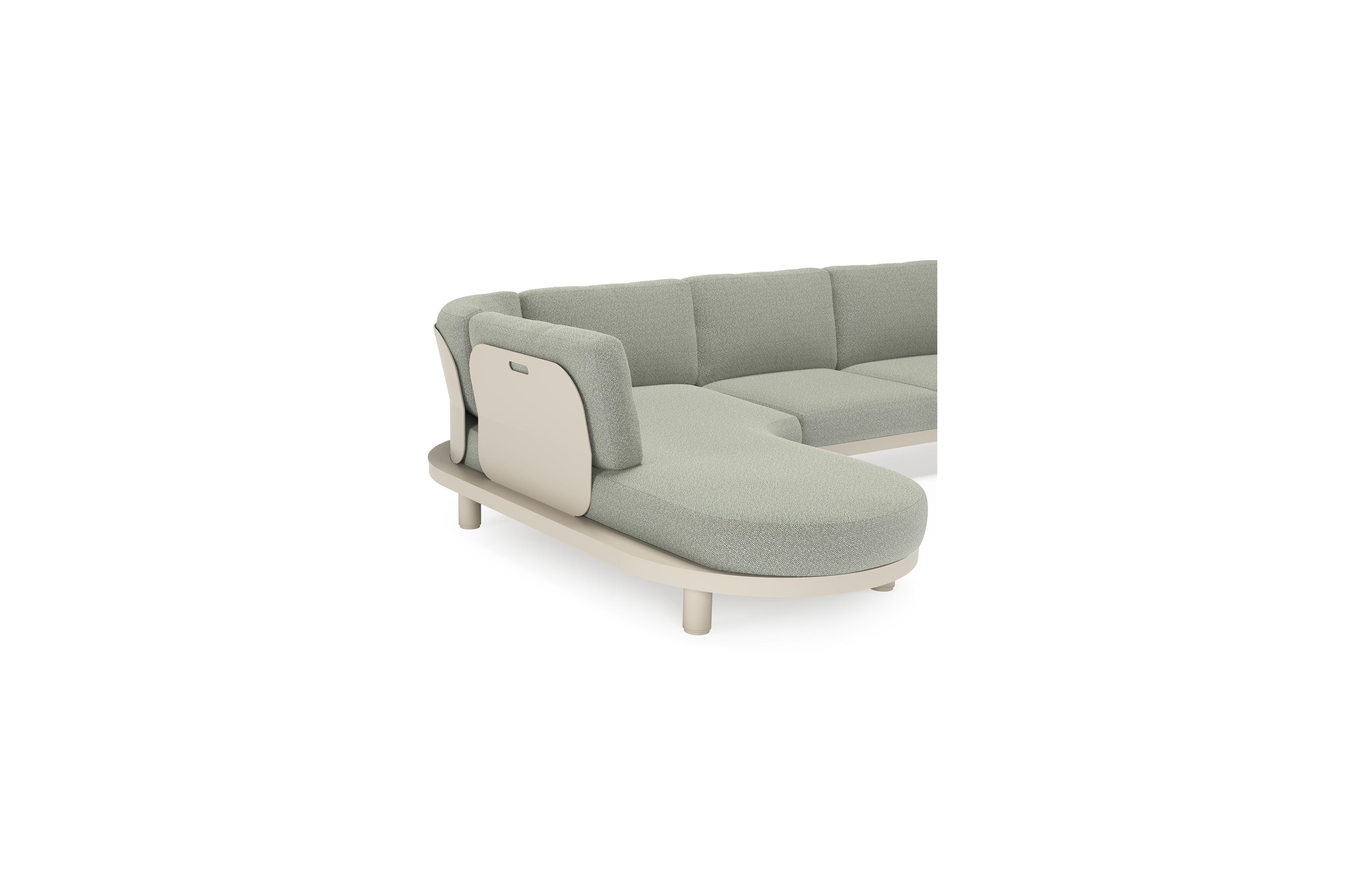 Salon de jardin d'angle Donato en aluminium beige et coussins en all weather sunbrella® luxe savane leaf