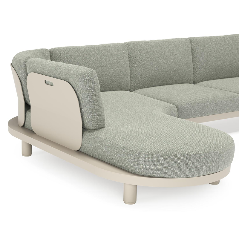 Donato loungehoek in beige aluminium met savane leaf all weather sunbrella® luxe kussen