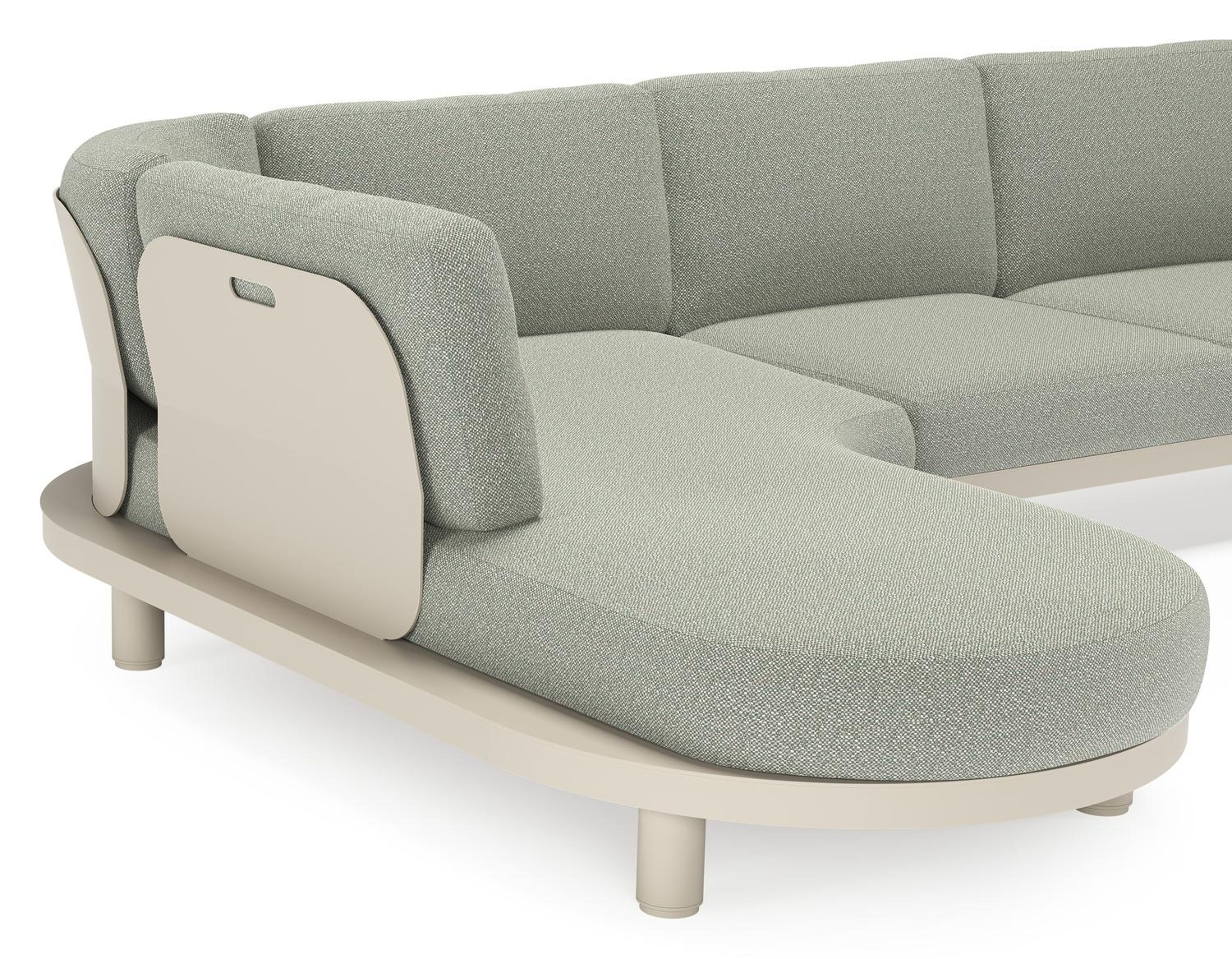 Salon de jardin d'angle Donato en aluminium beige et coussins en all weather sunbrella® luxe savane leaf