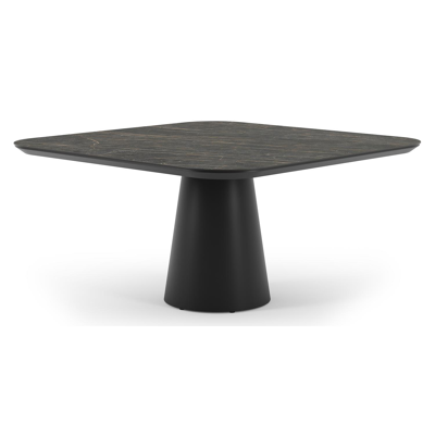 Table de jardin Donato carré arrondi en aluminium noir et céramique pleine black obsession - Lg. 148 x Lrg. 148 x Haut. 75 cm