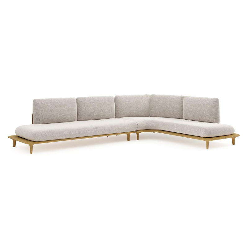 Salon de jardin d'angle Bomero en teck et coussins en all weather sunbrella® luxe tundra sand