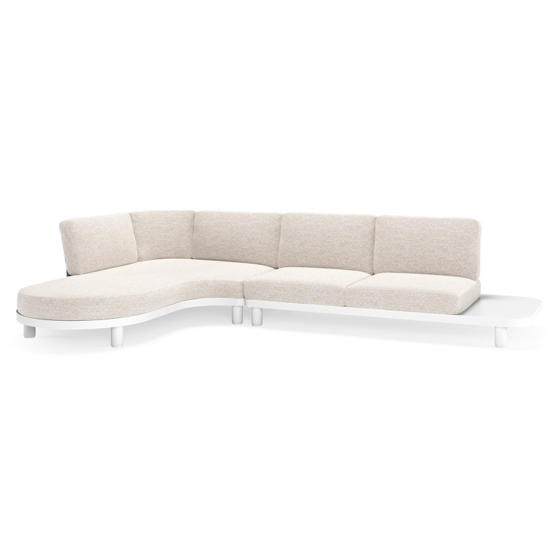 Salon de jardin d'angle Donato en aluminium blanc et coussins en all weather sunbrella® luxe Tundra Sand