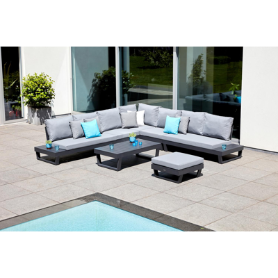 Modica lounge poef in zwart aluminium met grijs textilene kussen