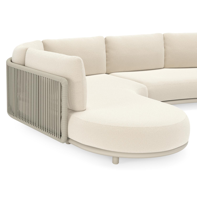 Lomano loungehoek in beige aluminium en beige verticaal geweven luxe vlakke rope met Althea Off White all weather cosytica