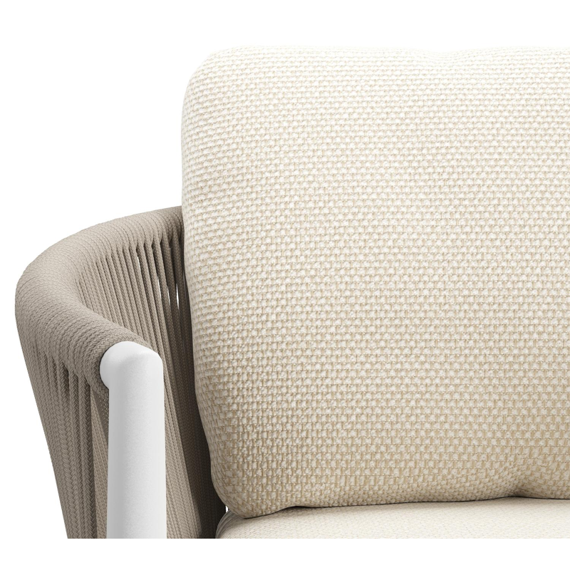 Organo tuinstoel in beige aluminium en beige verticaal geweven ronde rope met stoelkussen in All Weather Cosytica Althea Off White