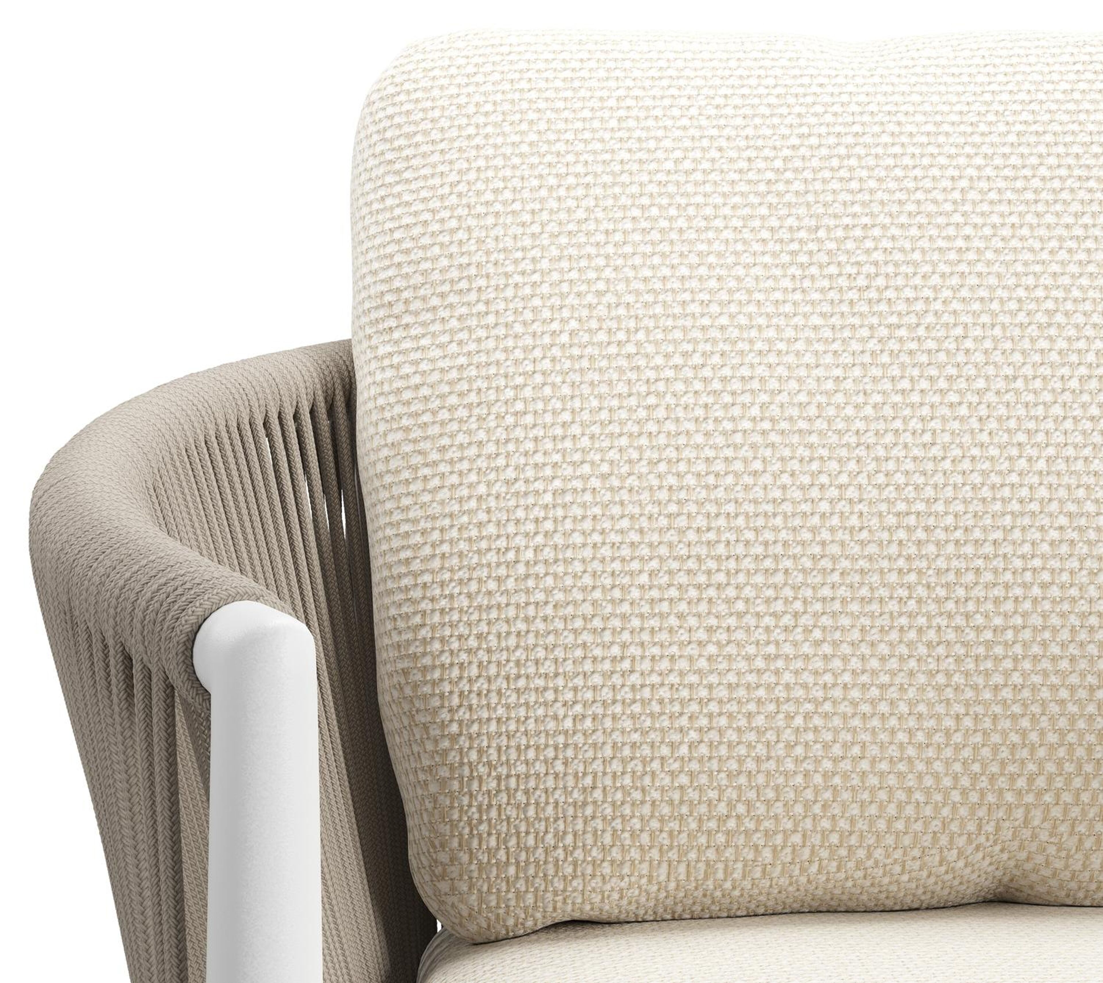 Organo tuinstoel in beige aluminium en beige verticaal geweven ronde rope met stoelkussen in All Weather Cosytica Althea Off White