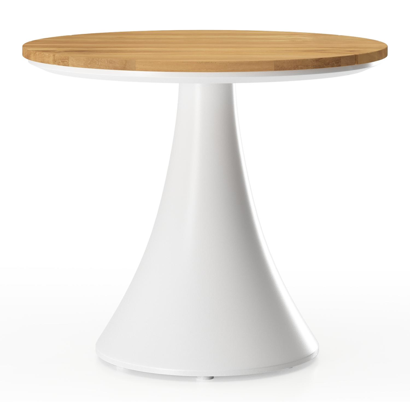 Fano low dining loungetafel in wit aluminium en teak  - Dia. 65 x H 55 cm