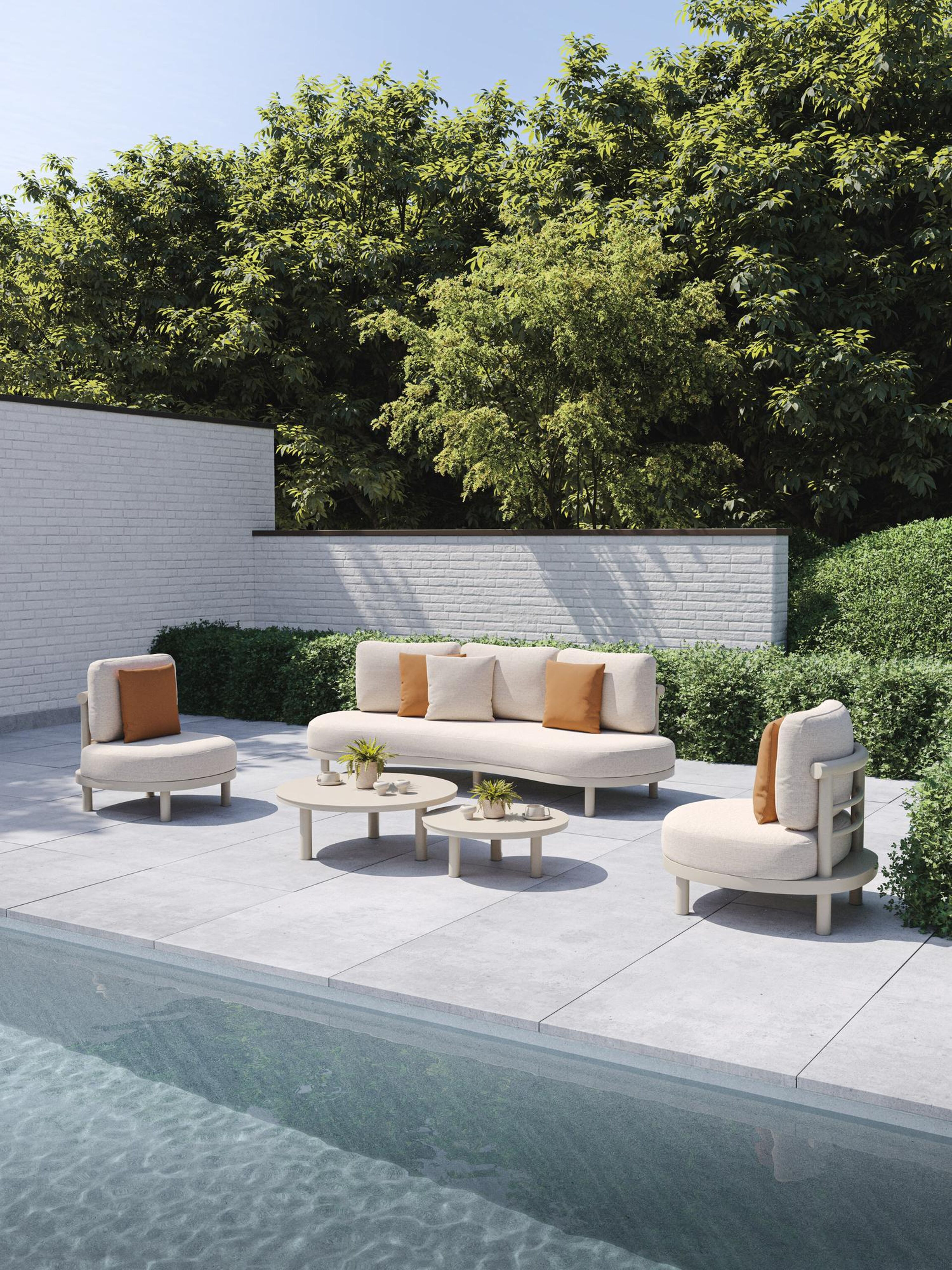 Salon de jardin Lindo en aluminium beige avec coussins en weather+ softtouch rustic