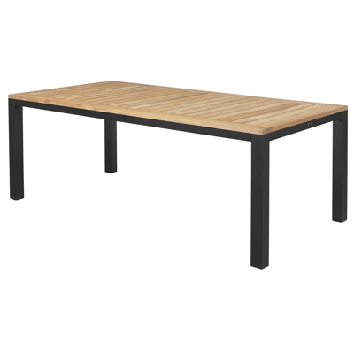 Como tuintafel in zwart aluminium met tafelblad in teak - L 200 x B 100 cm