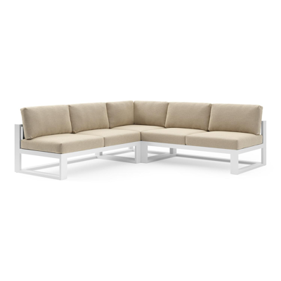 Verato loungehoek in wit aluminium met althea camel all weather cosytica kussen