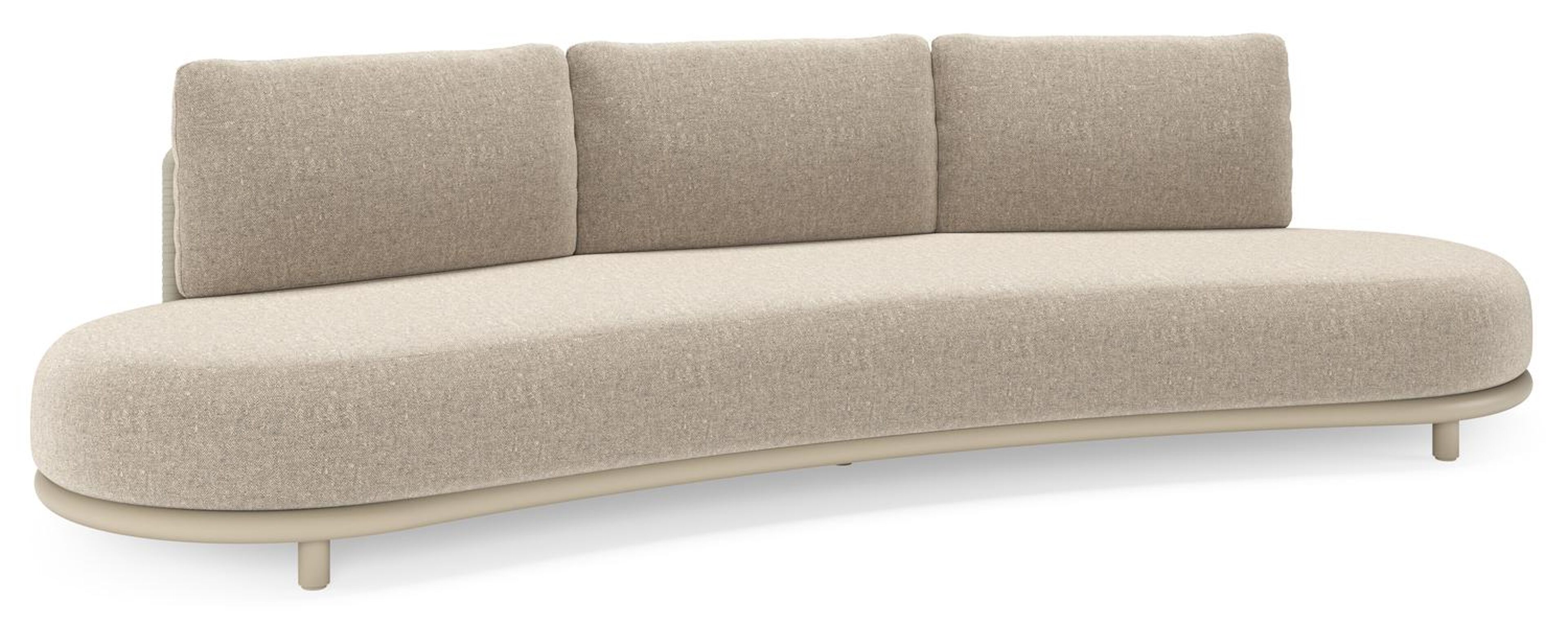 Lomano loungebank in beige aluminium en beige verticaal geweven luxe vlakke rope met Chartres Pewter all weather sunbrella® luxe
