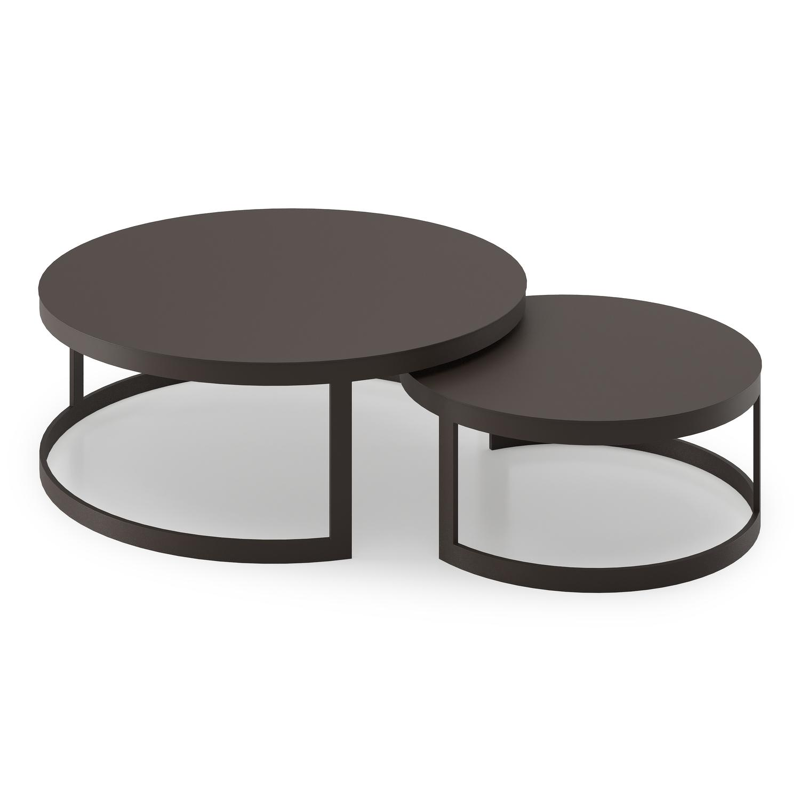 Enna set van 2 loungetafels in donkerbruin aluminium - Dia. 100/70 x H 37/30 cm