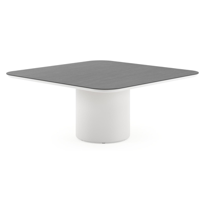 Amico low dining tuintafel afgerond vierkant in wit aluminium en volkeramiek Basalt Black - L 148 x B 148 x H 61 cm