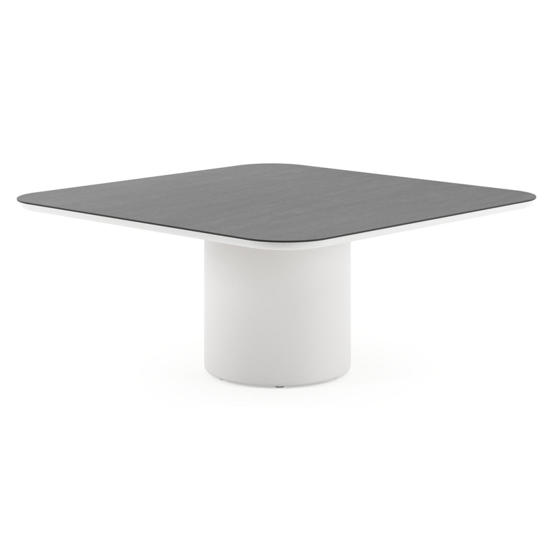 Amico low dining tuintafel afgerond vierkant in wit aluminium en volkeramiek Basalt Black - L 148 x B 148 x H 61 cm