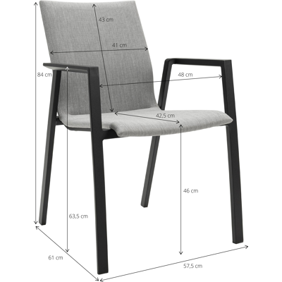 Ensemble de jardin Trente en aluminium noir avec plateau de table en teck Naturel et 8 chaises de jardin empilables Madura