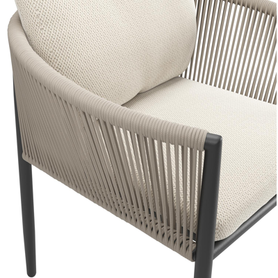 Chaise de jardin Organo en aluminium noir et corde luxe plate tissée verticalement noir avec coussin en All Weather Sunbrella® Luxe Lopi Marble