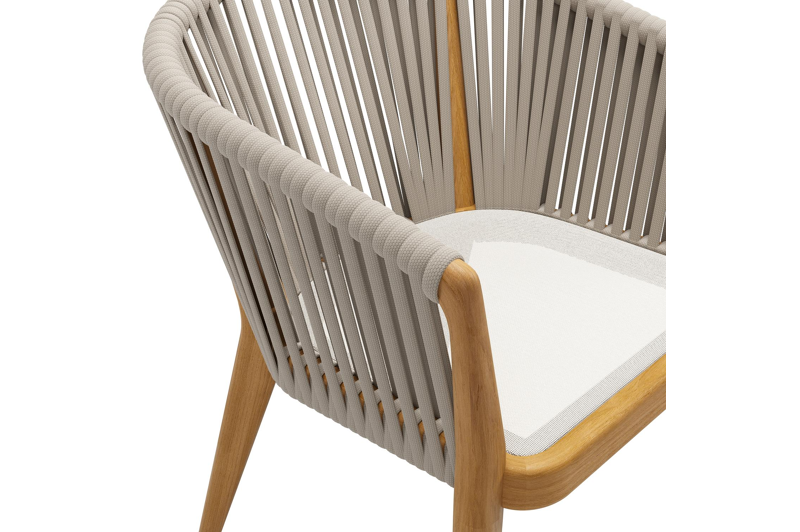 Orso tuinstoel in teak en beige verticaal geweven luxe vlakke rope
