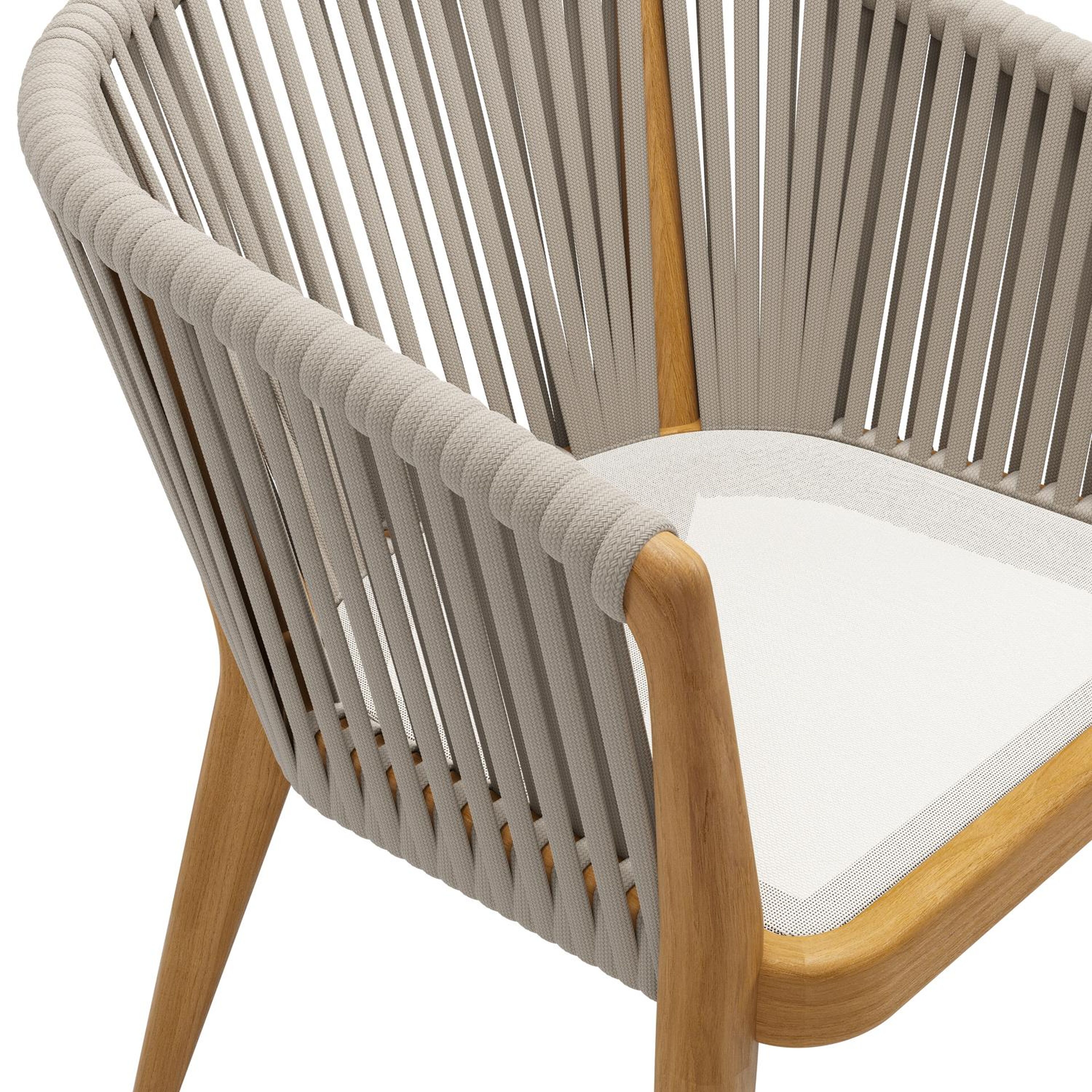 Orso tuinstoel in teak en beige verticaal geweven luxe vlakke rope