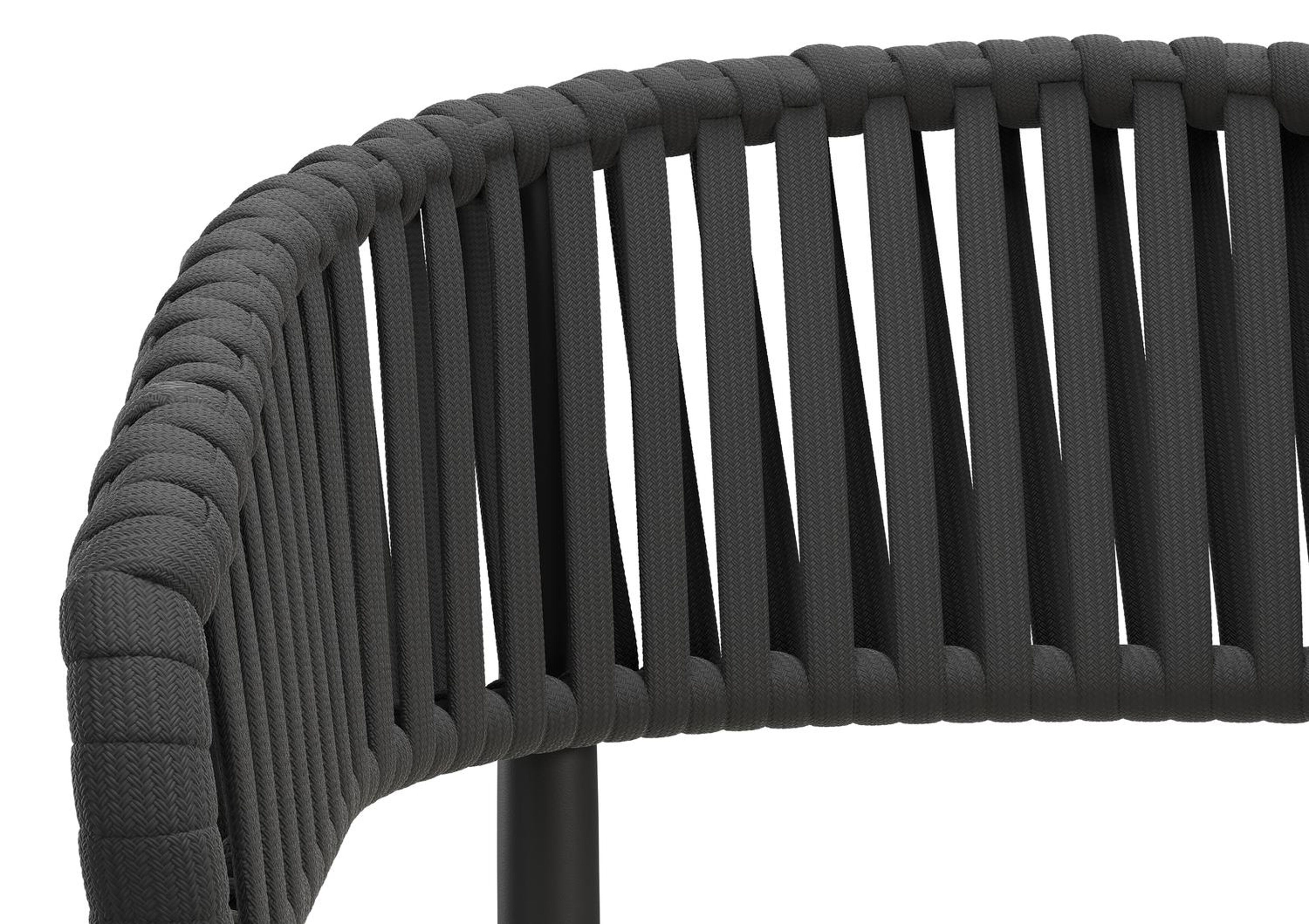 Tolfa stapelbare tuinstoel in zwart aluminium en zwart verticaal geweven luxe vlakke brede rope met stoelkussen in All Weather Sunbrella® Luxe Natte White