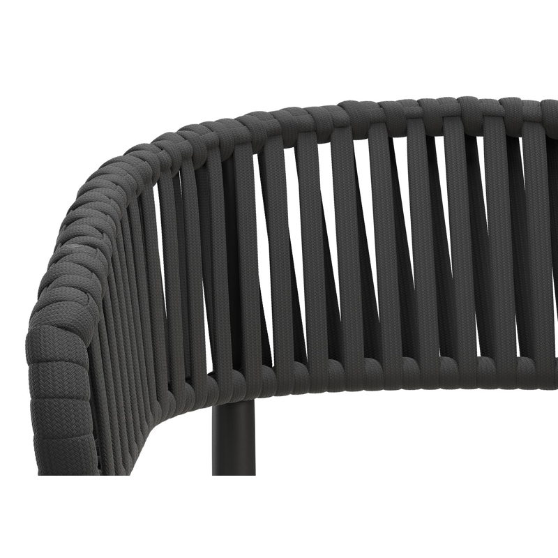 Tolfa stapelbare tuinstoel in zwart aluminium en zwart verticaal geweven luxe vlakke brede rope met stoelkussen in All Weather Sunbrella® Luxe Natte White