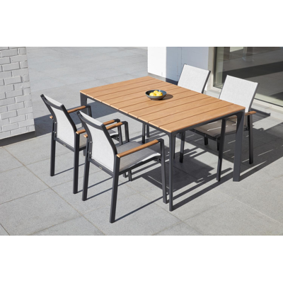 Fina tuintafel in zwart aluminium en polywood - L 145 x B 90 x H 74 cm