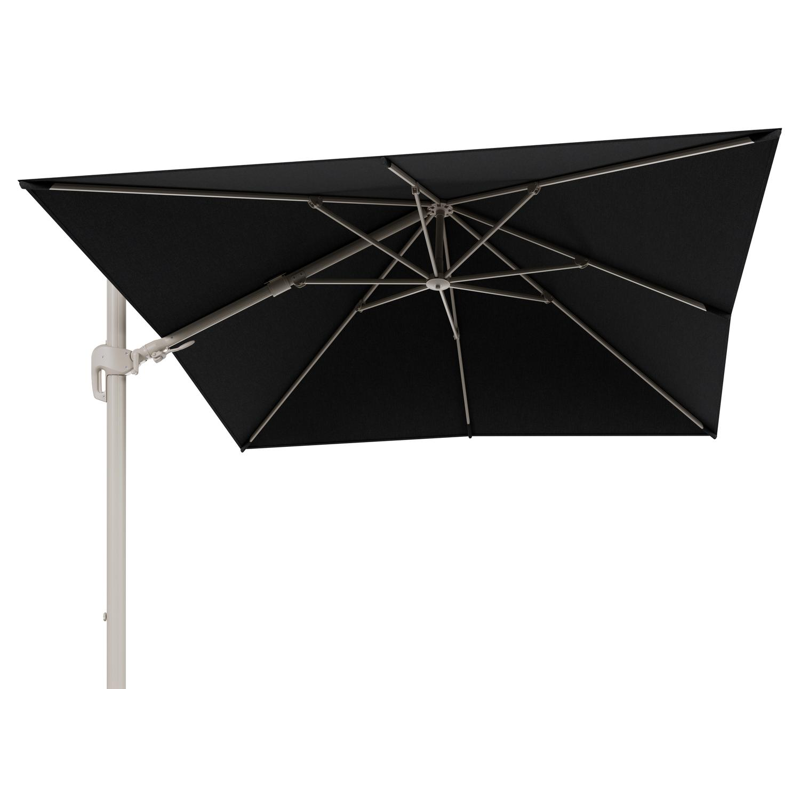 Parasol pendant Rufina avec fonction tilt en aluminium beige et toile de parasol en All Weather Sunbrella® Luxe Chartres Sooty  - Lg.1 300 x Lg.2 300 cm (sans pied de parasol