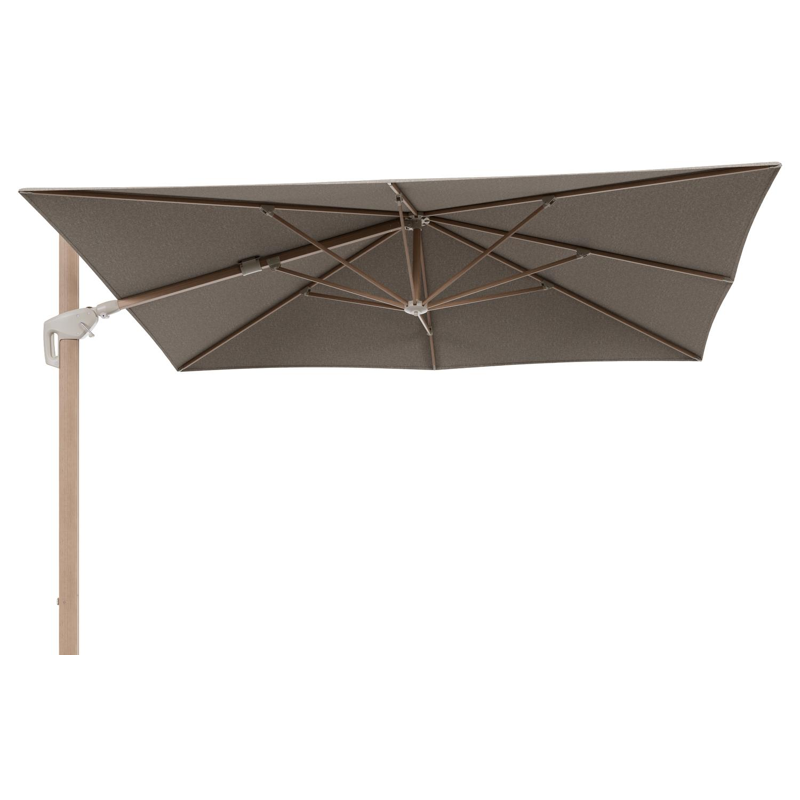 Parasol pendant Minore avec fonction tilt en aluminium aspect de bois et toile de parasol All Weather Sunbrella® Luxe Chartres Pewter - Lg.1: 280 x Lg.2: 370 cm (sans pied de parasol