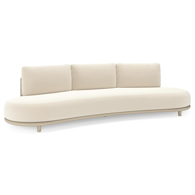 Lomano loungebank in beige aluminium en beige verticaal geweven luxe vlakke rope met Althea Off White all weather cosytica