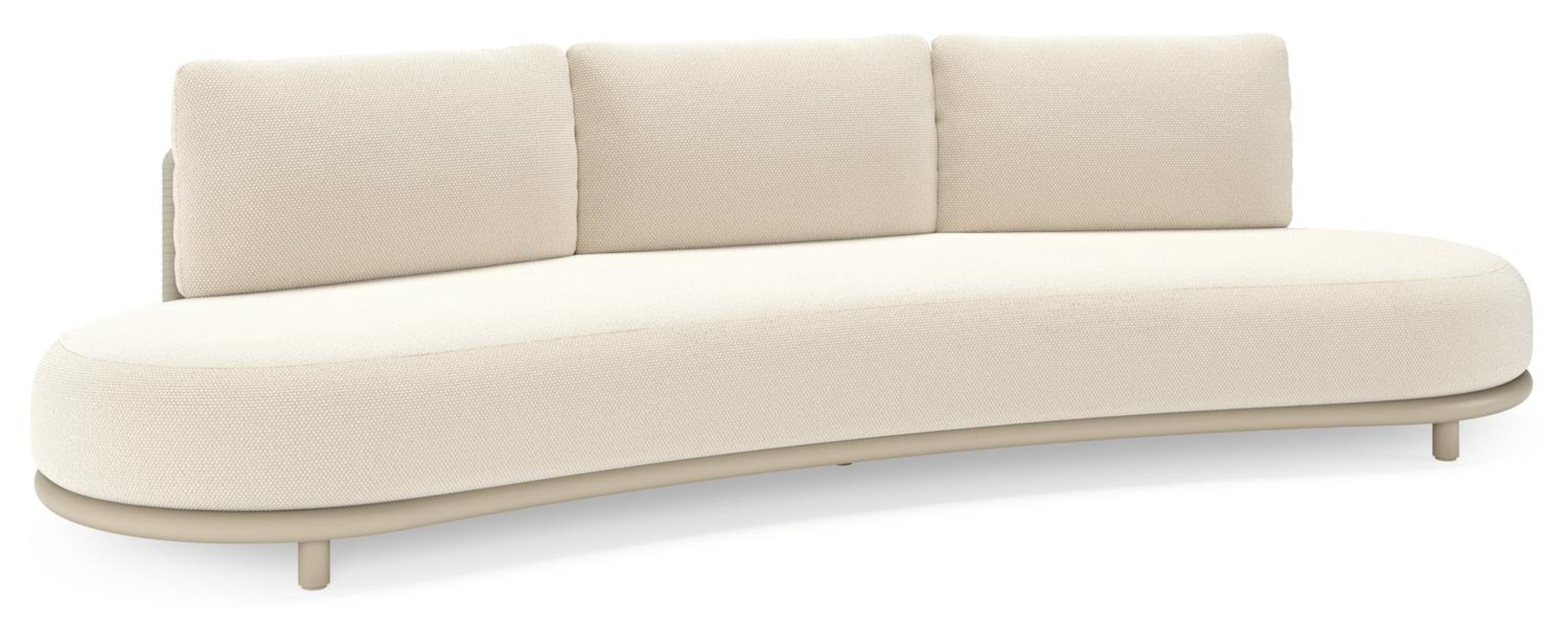 Lomano loungebank in beige aluminium en beige verticaal geweven luxe vlakke rope met Althea Off White all weather cosytica