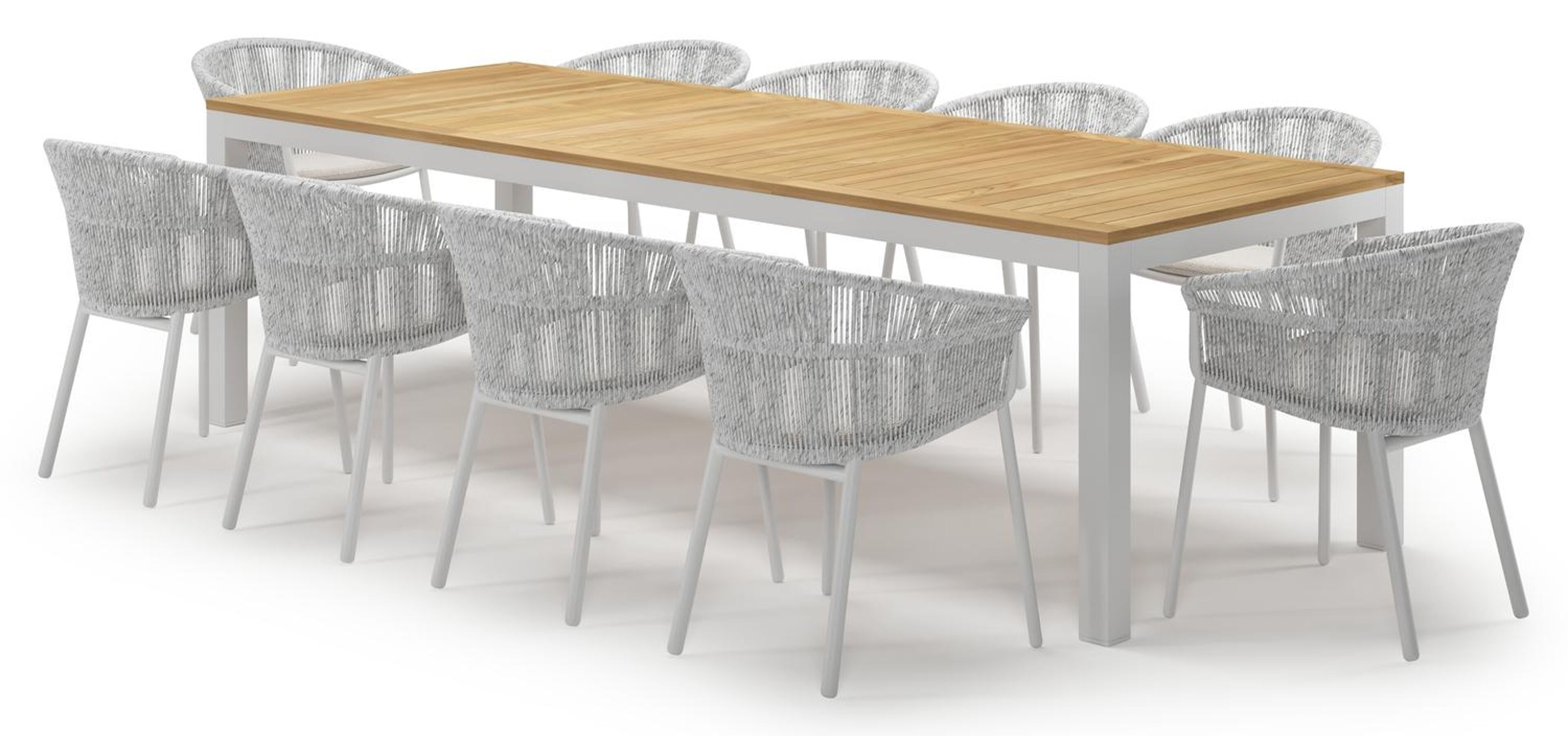 Varese tuinset in wit aluminium en teak met 10 Matera tuinstoelen