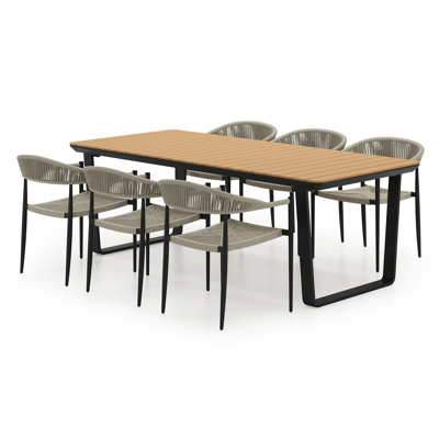 Ensemble de jardin Alora en aluminium noir et polywood avec 6 chaises de jardin empilable Guarda