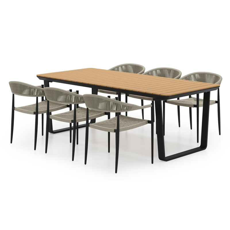 Ensemble de jardin Alora en aluminium noir et polywood avec 6 chaises de jardin empilable Guarda