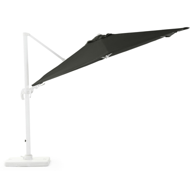 Avola zweefparasol met tiltfunctie in wit aluminium met grijs weather+ softtouch parasoldoek - L1: 300 x L2: 300 cm (met voet)