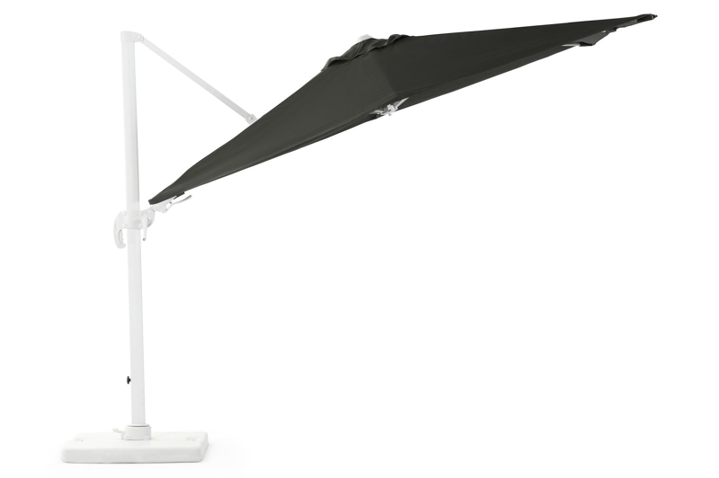 Avola zweefparasol met tiltfunctie in wit aluminium met grijs weather+ softtouch parasoldoek - L1: 300 x L2: 300 cm (met voet)