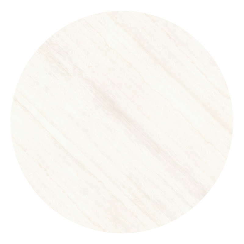 Amico low dining tuintafel rond in wit aluminium en volkeramiek Travertino Bianco - Dia. 148 x H 61 cm