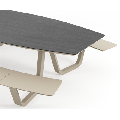Forno picknicktafel bootvorm in beige aluminium en volkeramiek Basalt Black - L 280 x B 192 x H 72 cm
