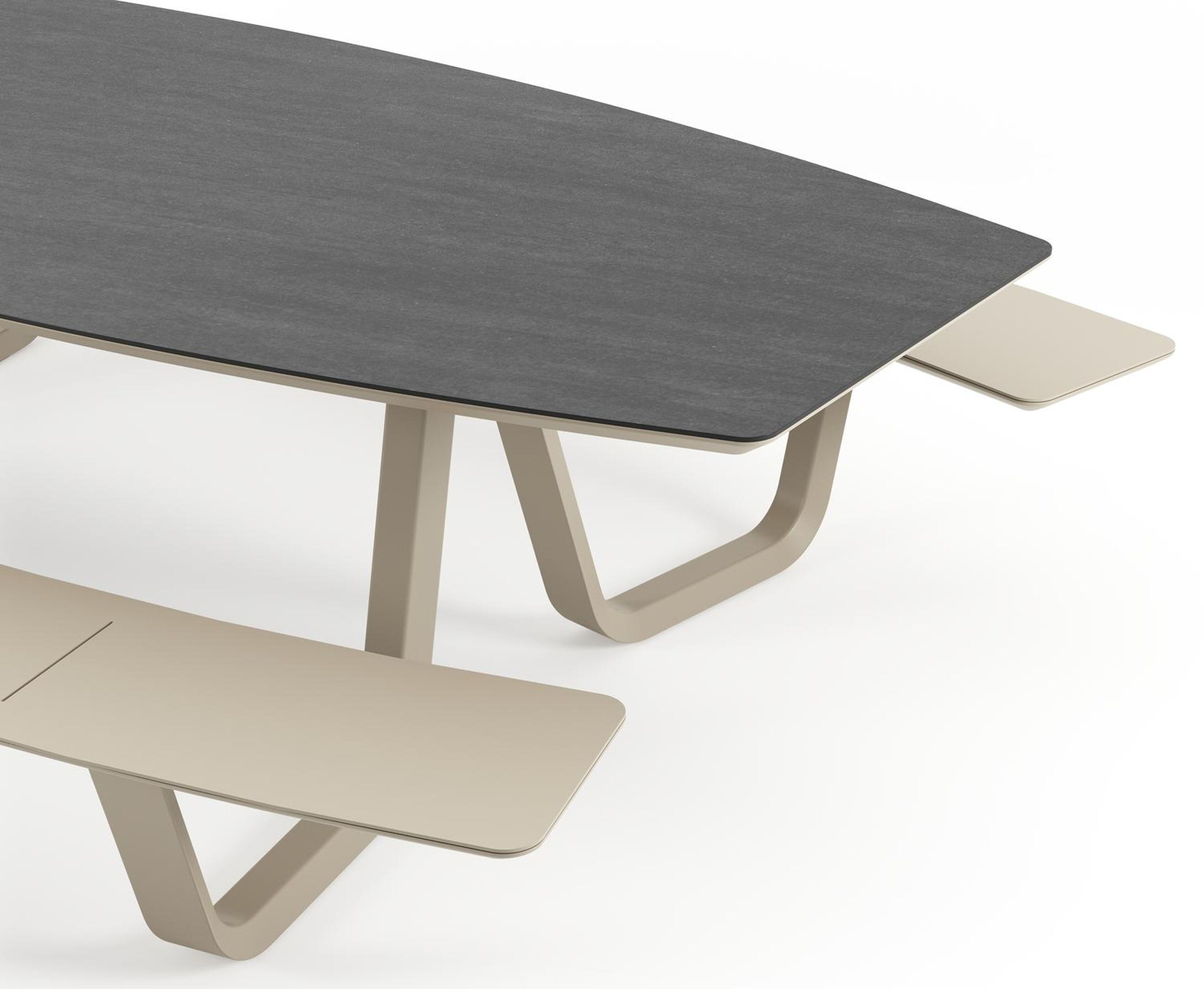 Forno picknicktafel bootvorm in beige aluminium en volkeramiek Basalt Black - L 280 x B 192 x H 72 cm