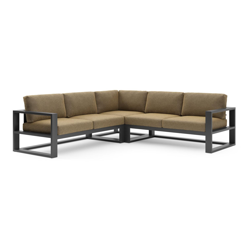 Verato loungehoek in zwart aluminium met madagascar walnut all weather cosytica kussen