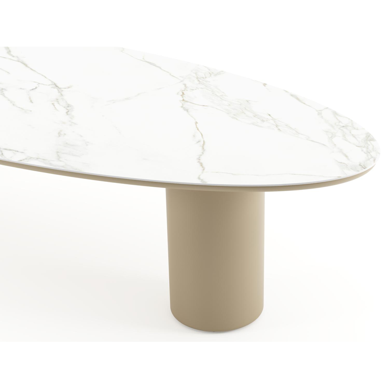 Amico tuintafel ovaal in beige aluminium en volkeramiek Calacatta - L 320 x B 130 x H 74 cm
