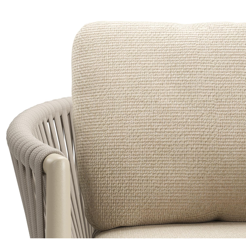 Organo tuinstoel in beige aluminium en beige verticaal geweven luxe vlakke rope met kussen in All Weather Cosytica Althea Chalk